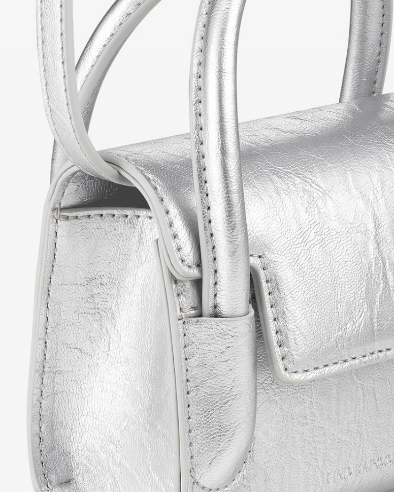 Women's Find Kapoor Marty Bag 12 Crinkled Tote Crossbody Bags Silver | JYX1062UW