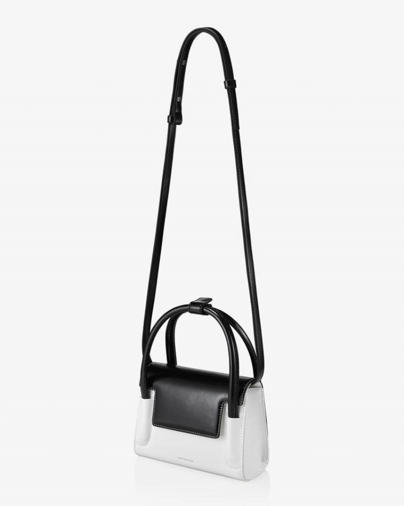 Women's Find Kapoor Marty Bag 18 Crinkled Tote Crossbody Bags White Black | VPK1352RK