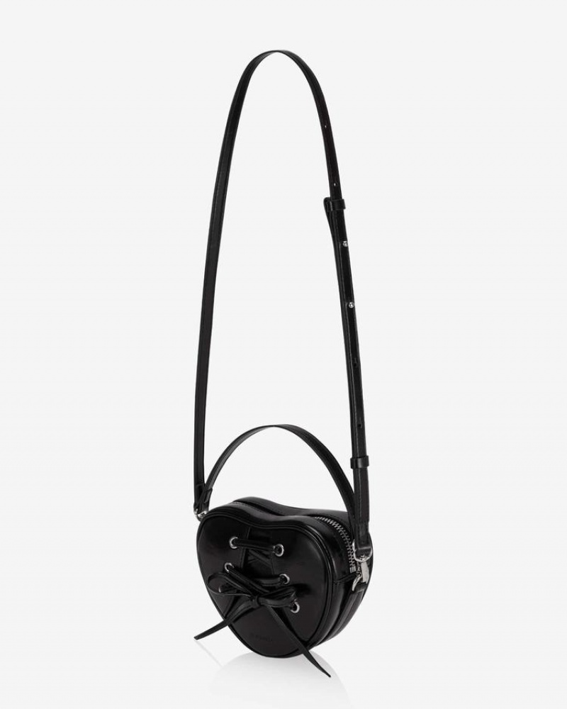 Women's Find Kapoor Ribbon Tie Heart Tote Crossbody Bags Black | WTZ921VM